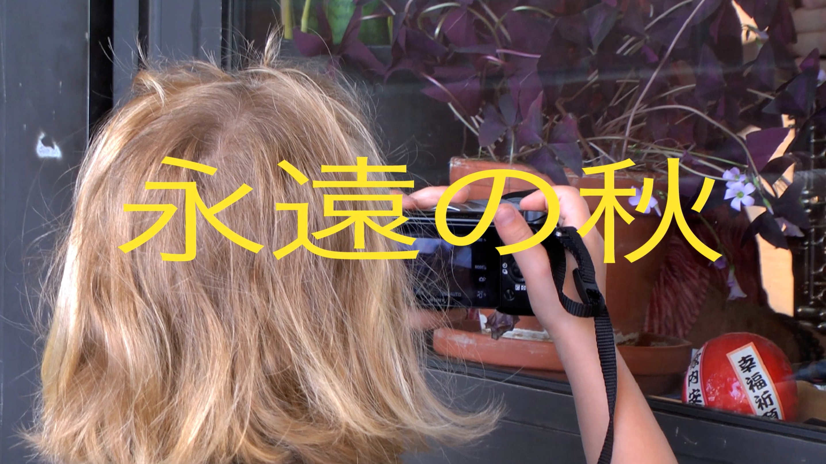 girl with a camera under japanese text