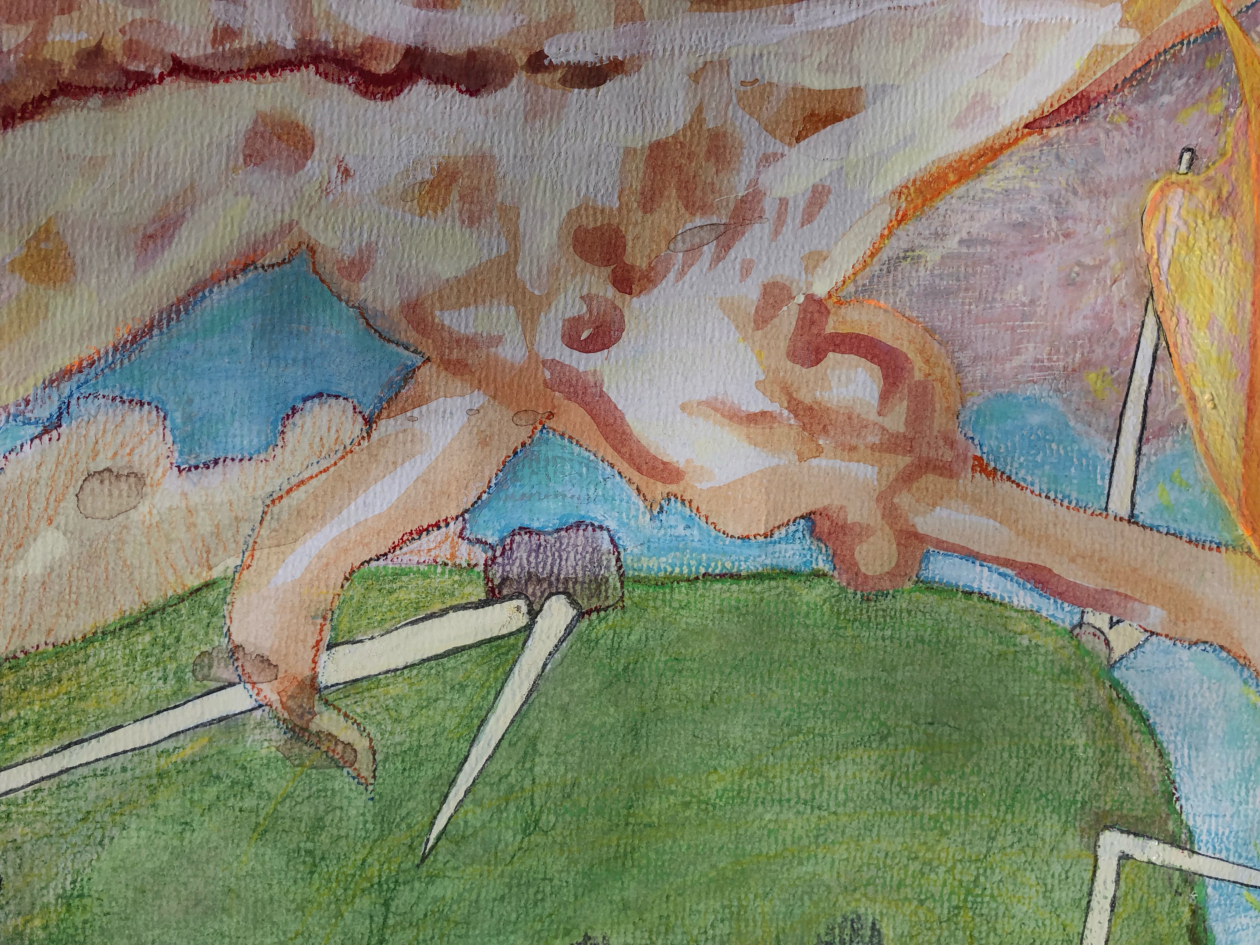detail of a painting of a birds talons on a cactus